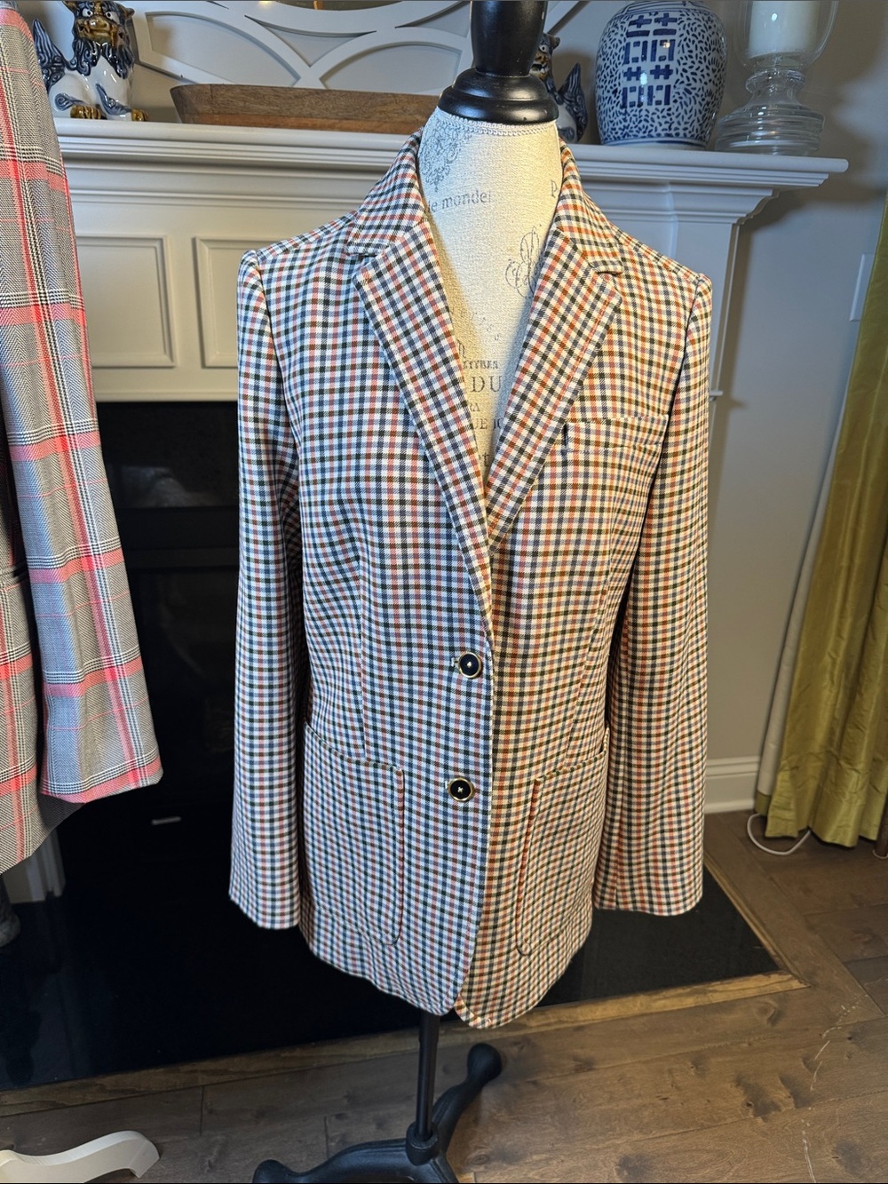 Tory Burch Plaid Blazer in Navy, Orange & Olive with Matching Skirt 12/10